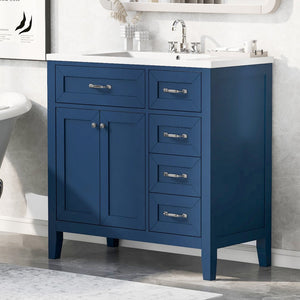 English Elm 36" Bathroom Vanity With Sink Combo, Blue Bathroom Cabinet With Drawers, Solid Frame and Mdf Board