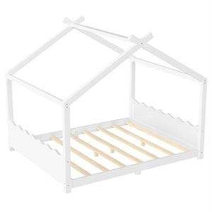 English Elm Queen House Frame Floor Bed Solid Pine Montessori Low Profile Kids Bedroom Light White W1580P387847