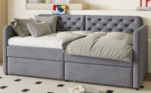 English Elm Twin Velvet Daybed with Storage Drawers Tufted Sofa Bed for Guest or Studio Rooms W1670P410536