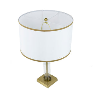 English Elm 16x16x24" Gold and White Table Lamp with Glass Cylinder, Pedestal Base & White Drum Shade — Elegant Bedside Accent ламп W2078P399251