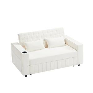 English Elm 61.4" Pull-out Sofa Bed Loveseat with Adjustable 3-Position Backrest, USB Ports, Cup Holders, Storage Rack Beige N719S001900A