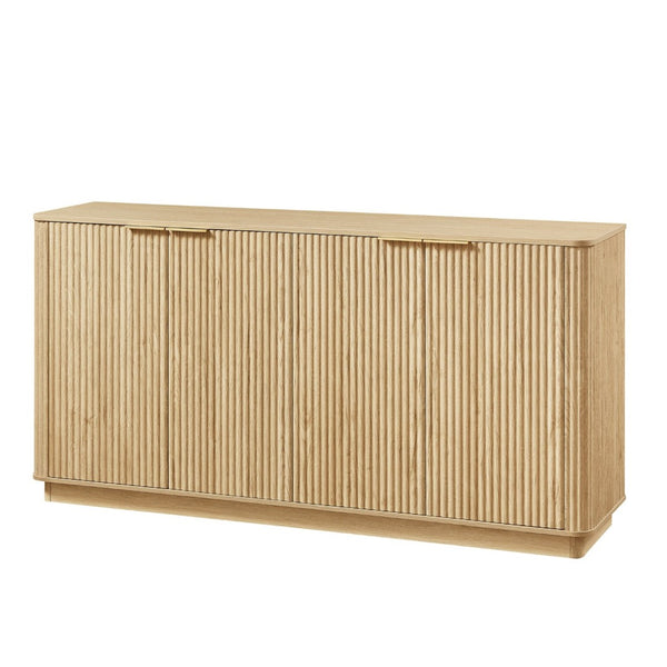 English Elm 63" Wave Front Sideboard with Four Door Storage for Living Room Hallway Bedroom Oak W1820P431360