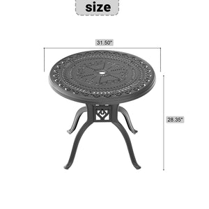 English Elm Ø31.50-inch Cast Aluminum Patio Dining Table, Black Round 4-Seater with Umbrella Hole, 160lb Capacity W1710P166034