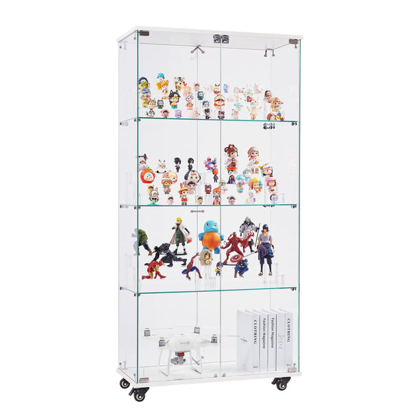 English Elm 4 Tier Glass Display Cabinet - Elegant Double Door Design With Locks & Adjustable Shelves For Every Space W1668P241907