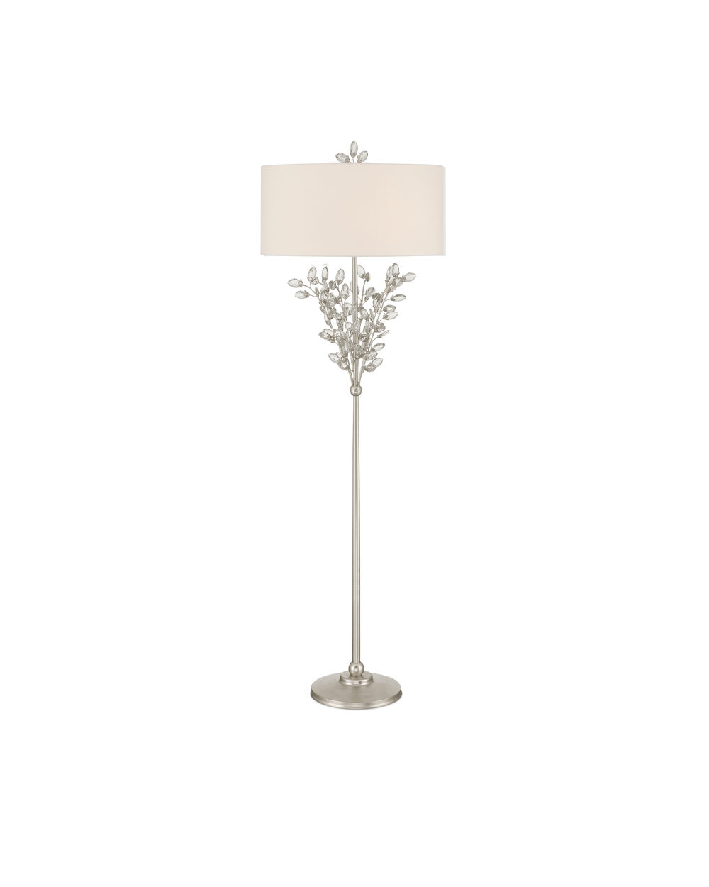 Currey & Company Forget-me-not Gold Floor Lamp - Elegant Two-light Design With Crystal Finial And Floral Accents Silver Crystal ,Metal 8000-0169-currey-company