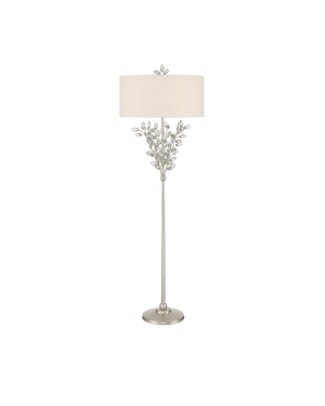 Currey & Company Forget-me-not Gold Floor Lamp - Elegant Two-light Design With Crystal Finial And Floral Accents Silver Crystal ,Metal 8000-0169-currey-company