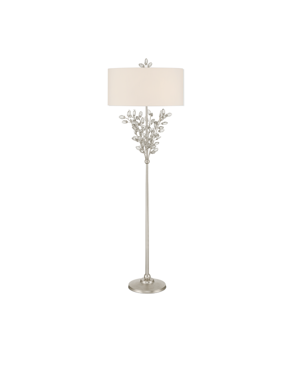 Currey & Company Forget-me-not Gold Floor Lamp - Elegant Two-light Design With Crystal Finial And Floral Accents Silver Crystal ,Metal 8000-0169-currey-company