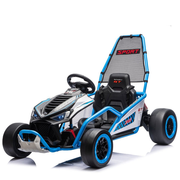 English Elm 24v Dual Motor Kids Go Kart with Drift Mode Roll Cage and Rear Suspension Ages 6 to 12 Blue W1578P454056