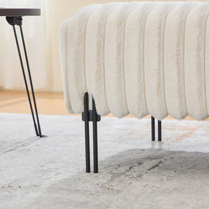 English Elm 49.6" Upholstered Mini Loveseat Bench with Faux Fur Back, Metal Legs, Compact 2-Seater for Small Spaces Beige W3118P307506