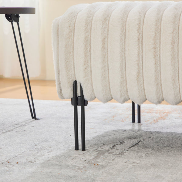 English Elm 49.6" Upholstered Mini Loveseat Bench with Faux Fur Back, Metal Legs, Compact 2-Seater for Small Spaces Beige W3118P307506