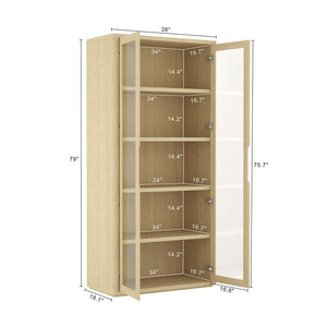 English Elm Rivington 38" Natural Oak Bookcase Cabinet With Glass Doors & Adjustable Shelves For Modern Living B365S00017-GIGA