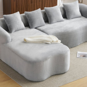 English Elm Full L-Shape Sectional Sofa with Curved Chaise, Modular Chenille Couch, High-Density Comfort for Apartment Living Grey W3612S00005