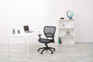 OSP Home Furnishings Professional Airgrid Mesh Back Manager Chair with Lumbar Support and Bonded Leather Seat 5700E