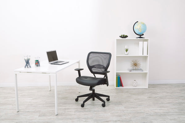 OSP Home Furnishings Professional Airgrid Mesh Back Manager Chair with Lumbar Support and Bonded Leather Seat 5700E