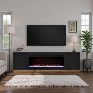 English Elm Nora 81 Inch Fireplace TV Stand with 42" Electric Insert, Two-Tone Alder & Poplar Craftsmanship Black B108P345198