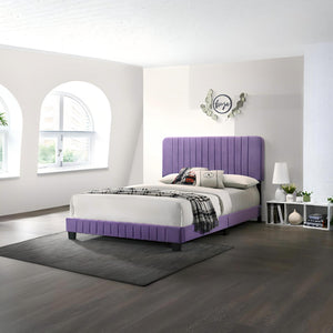 English Elm Contemporary Full Size Velvet Channel Tufted Bed with Sturdy Wooden Slats and Easy One‑Box Shipments Purple 27 L x 60 W x 5 H B078107900