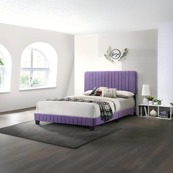 English Elm Contemporary Full Size Velvet Channel Tufted Bed with Sturdy Wooden Slats and Easy One‑Box Shipments Purple 27 L x 60 W x 5 H B078107900