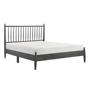 English Elm Mid-Century Queen Platform Bed with Vertical Slat Headboard, Low-Profile Wooden Frame, No Box Spring Needed Gray 60.25 L x 25 W x 6 H B011P211339