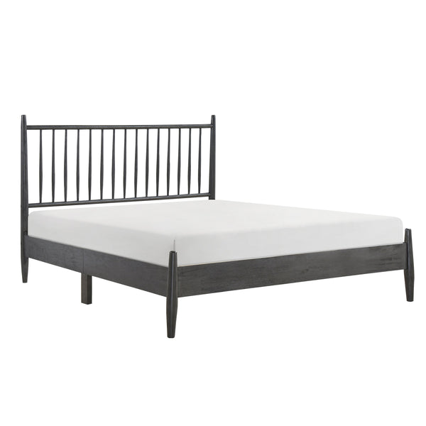 English Elm Mid-Century Queen Platform Bed with Vertical Slat Headboard, Low-Profile Wooden Frame, No Box Spring Needed Gray 60.25 L x 25 W x 6 H B011P211339