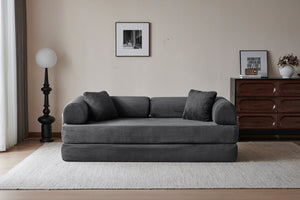 English Elm 78.8" Corduroy Modular Floor Sofa Convertible Sleeper Futon with Pillow Back Support Gray W5617P456004