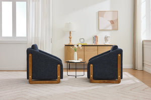 English Elm 057-Set Chenille Fabric Modern Upholstered Armchair with Wooden Side Frame, Ergonomic Cushioned Comfort Blue W527P239829