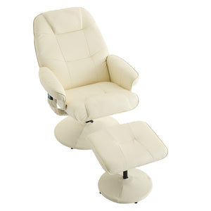 English Elm 011-Massage Recliner Chair with Ottoman, 360° Swivel PU Leather, 5-Point Vibration Massage, Heated Seat, 140° Backrest Comfort Beige W2636P262427