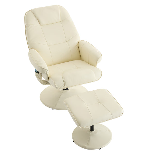 English Elm 011-Massage Recliner Chair with Ottoman, 360° Swivel PU Leather, 5-Point Vibration Massage, Heated Seat, 140° Backrest Comfort Beige W2636P262427