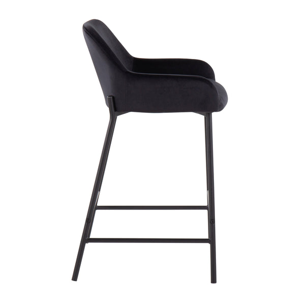 English Elm Daniella Industrial Counter Stool Set In Black Velvet & Metal – Stylish Comfort For Modern Spaces B202S00046