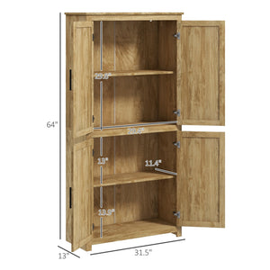 English Elm HOMCOM 64" Rattan Kitchen Pantry Cabinet with Adjustable 6-Level Shelf, Anti-Tip, Boho Storage W2225P173913