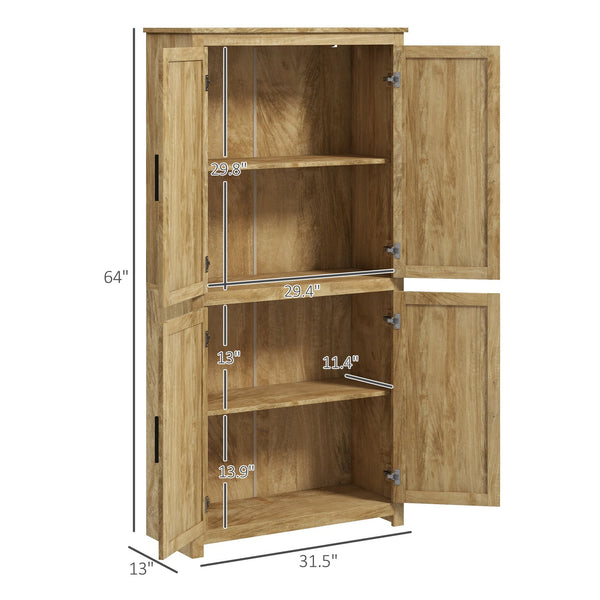 English Elm HOMCOM 64" Rattan Kitchen Pantry Cabinet with Adjustable 6-Level Shelf, Anti-Tip, Boho Storage W2225P173913