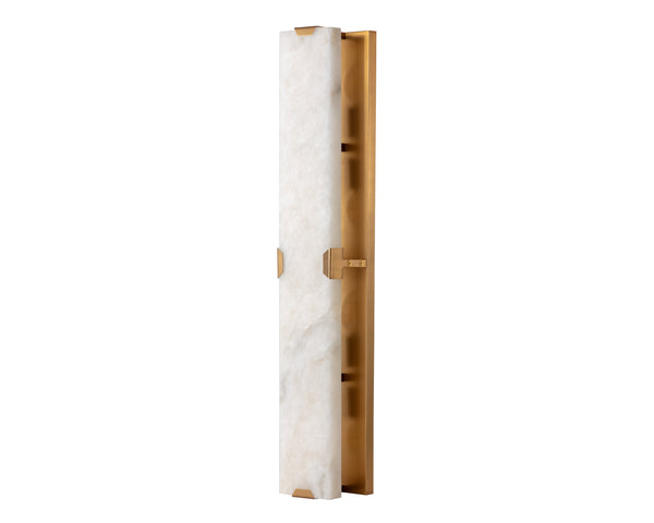 Sunpan Rovira Sconce - Large Hand-carved Alabaster Wall Light In Brushed Gold For Ambient Elegance Cream Alabaster 112235