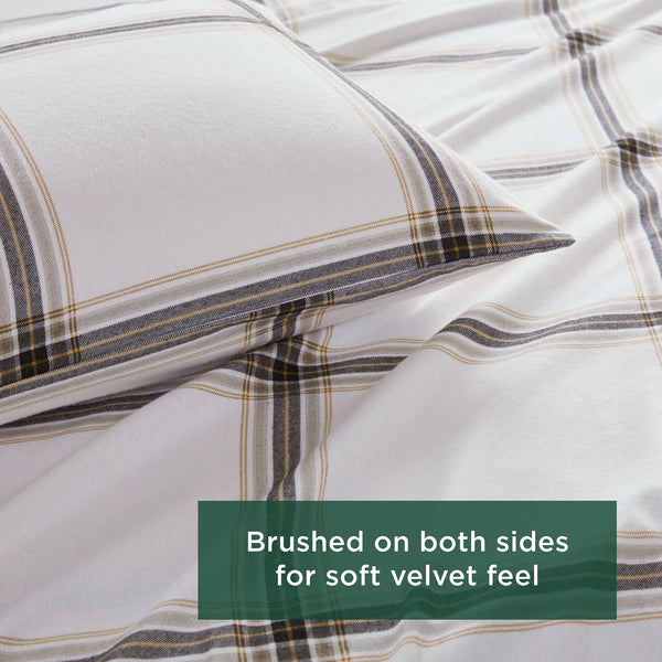 English Elm 3 Pcs Twin Sheet Set In Classic Tan Plaid - Soft Cotton Flannel For Cozy Comfort & Timeless Style B035P319776