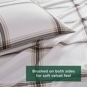English Elm 4 Pcs Queen Sheet Set - Cozy Tan Plaid Cotton Flannel For Ultimate Comfort & Timeless Style B035P319778