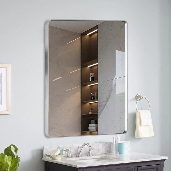 English Elm 22x30 HD Tempered Glass Mirror with Anti-Rust Aluminum Frame, Explosion-Proof Membrane & Easy Z-Bar Mounting Brushed Nickel T3757P347049