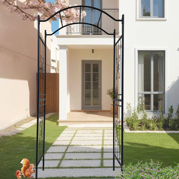 English Elm Metal Garden Arch For Climbing Plants - Elegant Black Powder-Coated Iron Trellis For Outdoor Spaces W656P210530