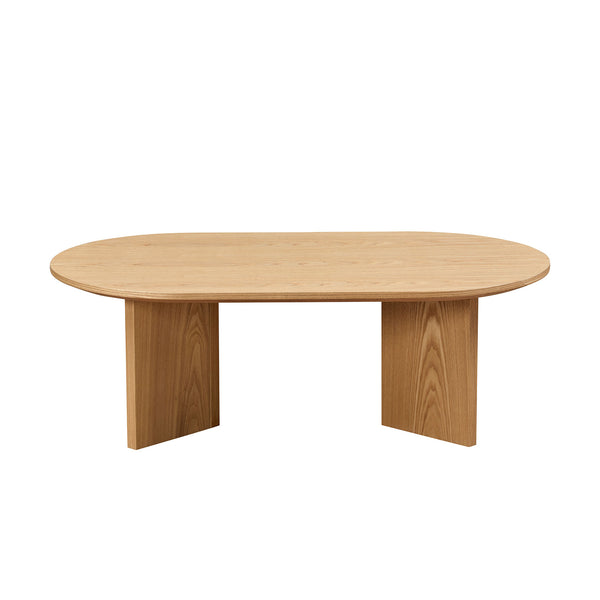 English Elm Length 39.37 Inch Modern Oval Coffee Table – Sleek MDF Pedestal Design, Space-Saving Durable Accent for Living Rooms and Apartments Oak W2582P217995