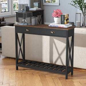 English Elm 40" Farmhouse Console Table With Drawer - Rustic Entryway Storage & Shelf For Living Room Decor T3771P356502