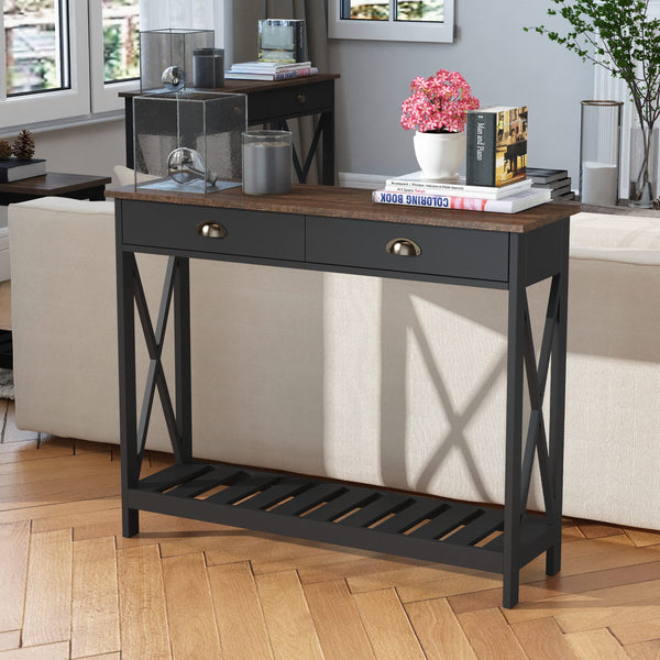 English Elm 40" Farmhouse Console Table With Drawer - Rustic Entryway Storage & Shelf For Living Room Decor T3771P356502