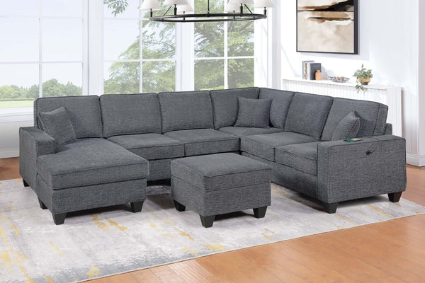 English Elm Contemporary Chenille U-shape Sectional with Usb Charging Chaise and Ottoman Included Gray,Slate B011S02188