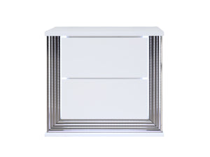 English Elm MOON Smooth White Nightstand with LED Accent Lighting, High Gloss Solid Wood + MDF Modern Elegance B201P227106