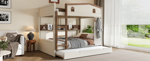 English Elm Twin Xl Solid Pine Loft Bed with Built-in Led Lighting and Storage Shelves W1580S00392