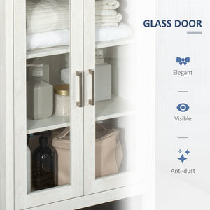 English Elm kleankin Tall Bathroom Cabinet with Glass Doors & 3-Tier Shelves, Freestanding Linen Tower, White W2225P173987