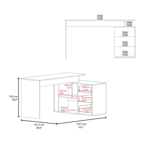 English Elm Wenge L-Shape Desk with 3 Drawers, Spacious Under-Desk Storage, Durable Melamine Finish for Office Elegance B062P380086