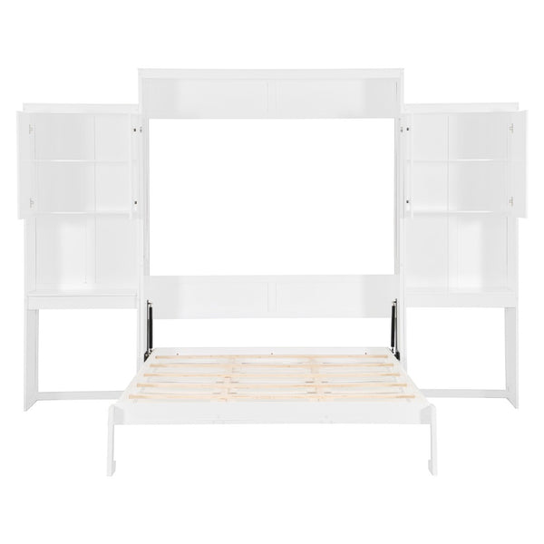 English Elm Queen Size Murphy Bed With Integrated Desk, Vanity & Storage Cabinets For Versatile Living Spaces N820S10057K-GIGA