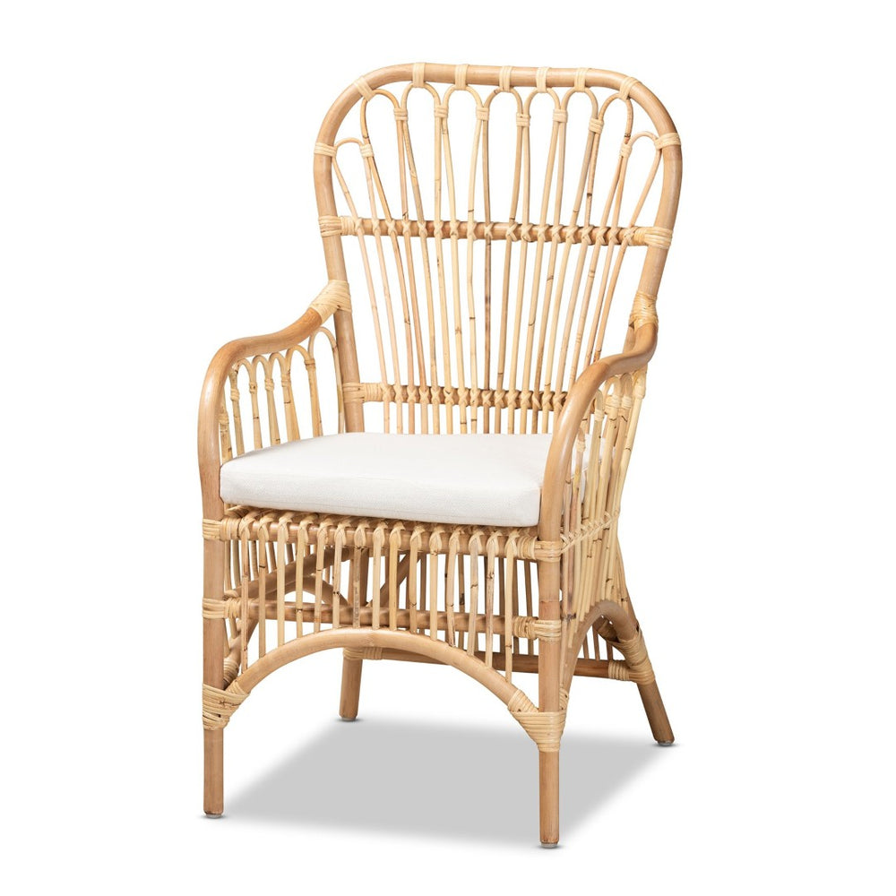 English Elm Modern Handmade Rattan Armchair with Spindle Back and Foam Cushion for Boho Living B2750P470029