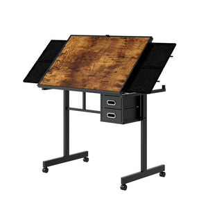 English Elm 1000 Puzzle Table with Wheels and 4 Felt Drawers, MDF+Iron Black Desktop, Dustproof Cover & Locks W347P295083