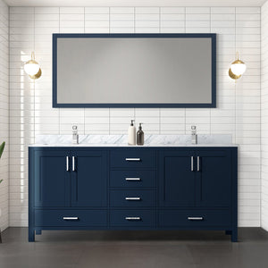 English Elm Navy Double Bath Vanity 72" W x 22" D with Carrara Marble Top, Chrome Faucet, Scratch-Resist Mirror B2731S01004