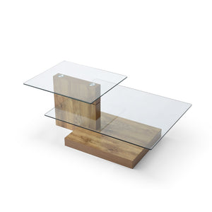 English Elm Glass Three Tier Z Shape Coffee Table Tempered Clear Modern Living Room Display Natural W1117P276607