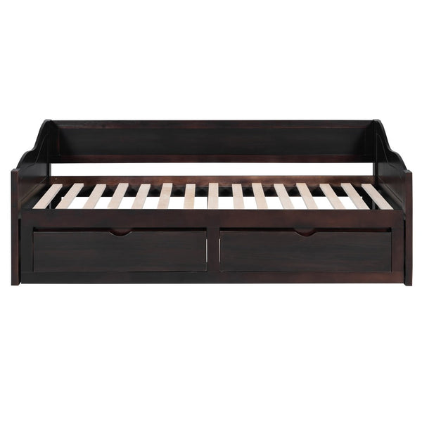 English Elm Wooden Twin Daybed with Pull Out Trundle and Dual Storage Drawers for Guest Rooms Espresso LP000519AAP-1