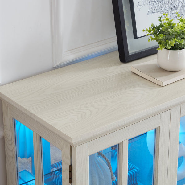 English Elm Led Curio Display Cabinet With Bluetooth Lighting - Antique White Showcase For Collectibles & Décor W1758P387894